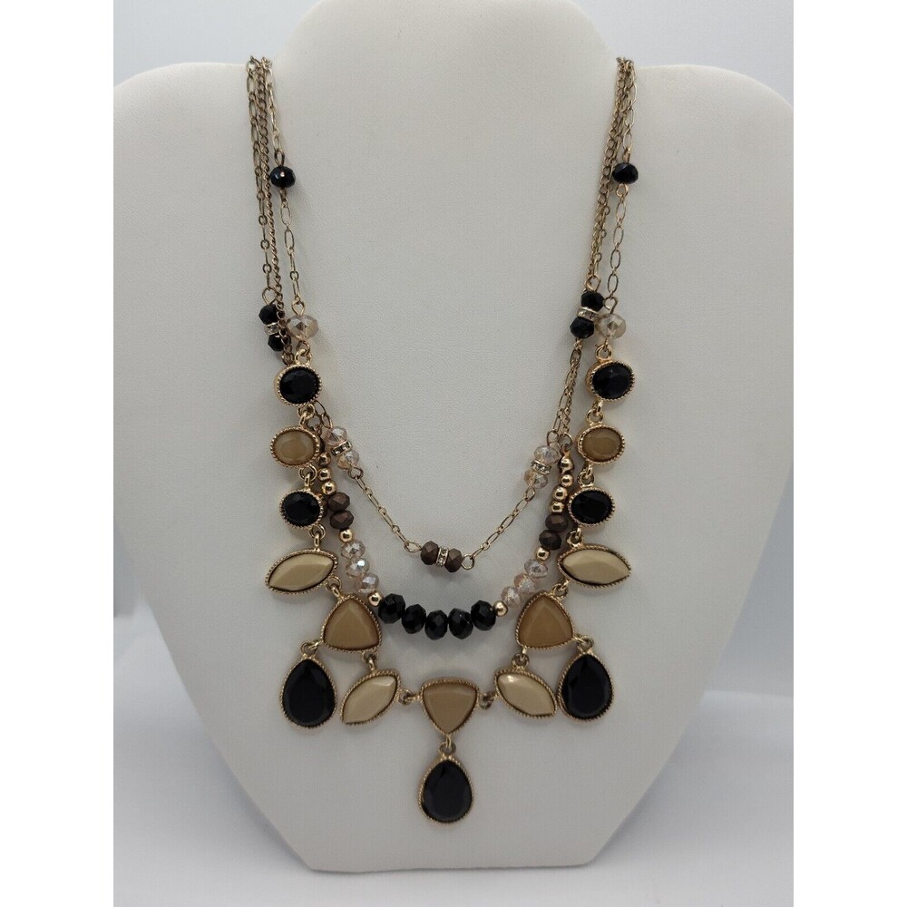 Black, Cream, White and Gold 3 Strand Necklace